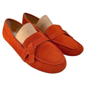 Lands End Loafers Women's 11D Orange Comfort‎ Leather Preppy Travel Slip-On